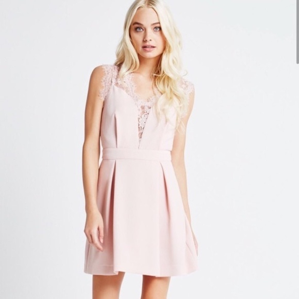 BCBG Lace Trim A Line Cocktail Dress Semi Formal Blush Light Pink 2